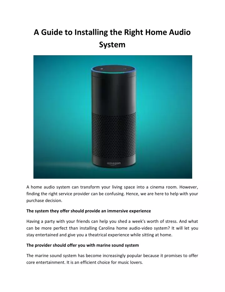 PPT A Guide to Installing the Right Home Audio System PowerPoint