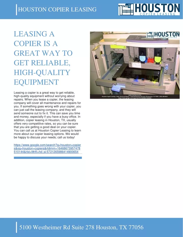 PPT HOUSTON COPIER LEASING LEASING A COPIER IS A GREAT WAY TO GET