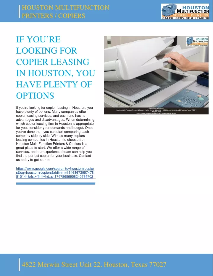 PPT HOUSTON MULTIFUNCTION PRINTERSCOPIERS IF YOU’RE LOOKING FOR