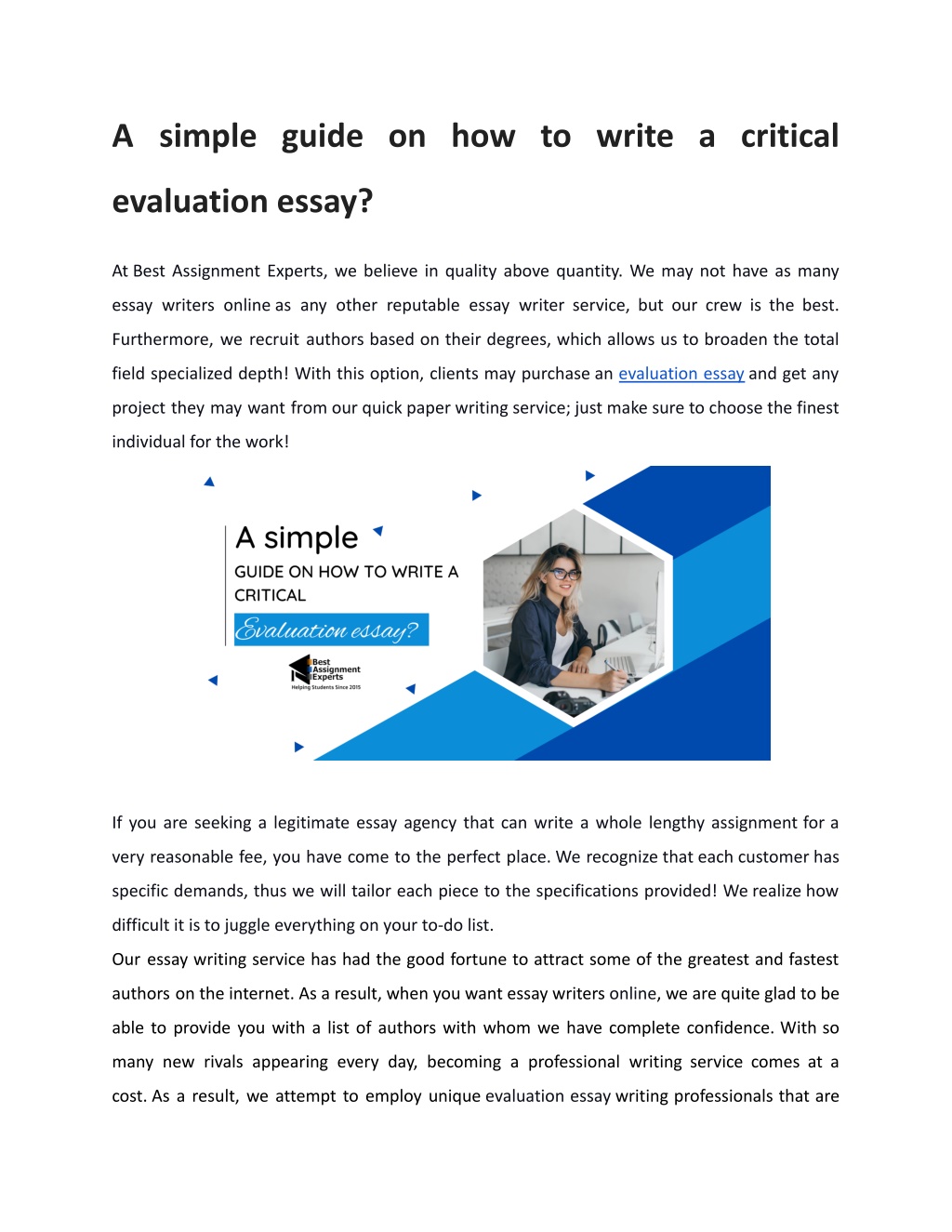 introduction to a critical evaluation essay