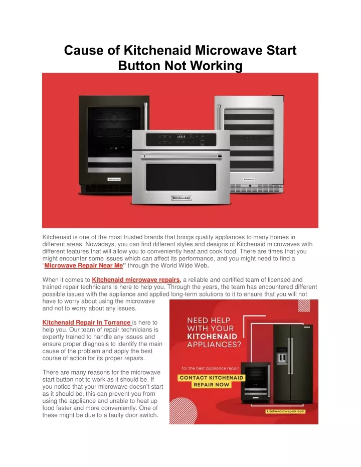 PPT Cause of Kitchenaid Microwave Start Button Not Working PowerPoint