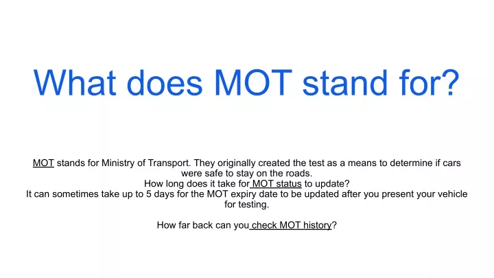 What Does Mot Mean In Uk