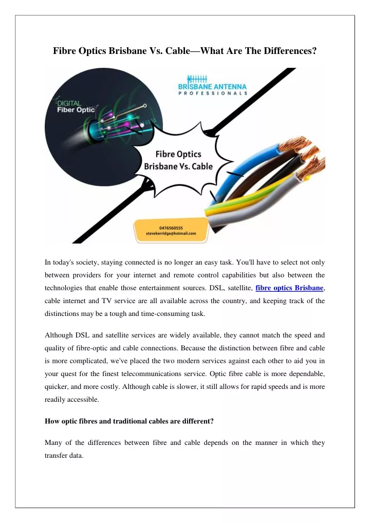 PPT Fibre optics Brisbane vs. cable—what are the differences
