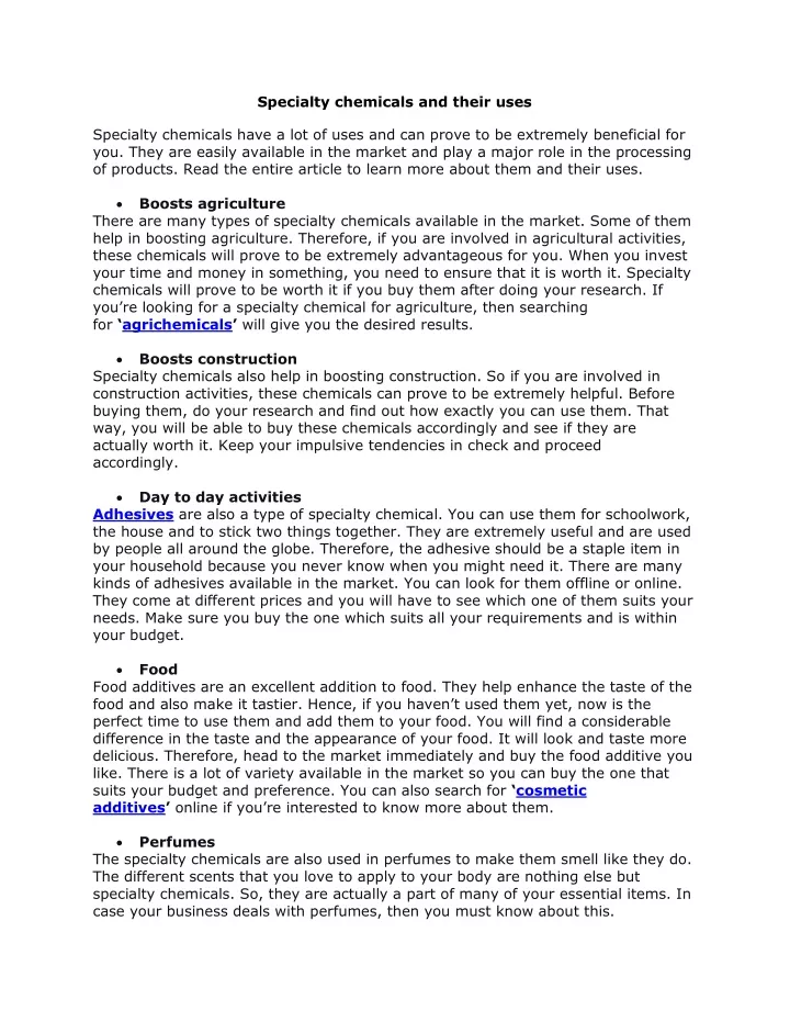 Mention 10 Chemicals And Their Uses