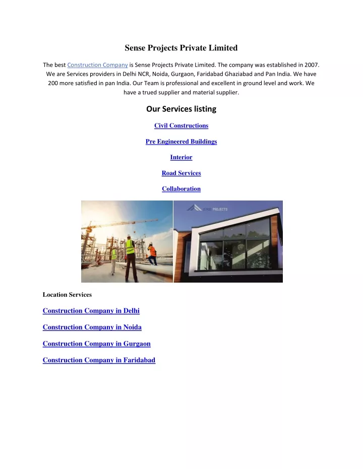 PPT The Best Construction Company Is Sense Projects Private Limited PowerPoint Presentation 