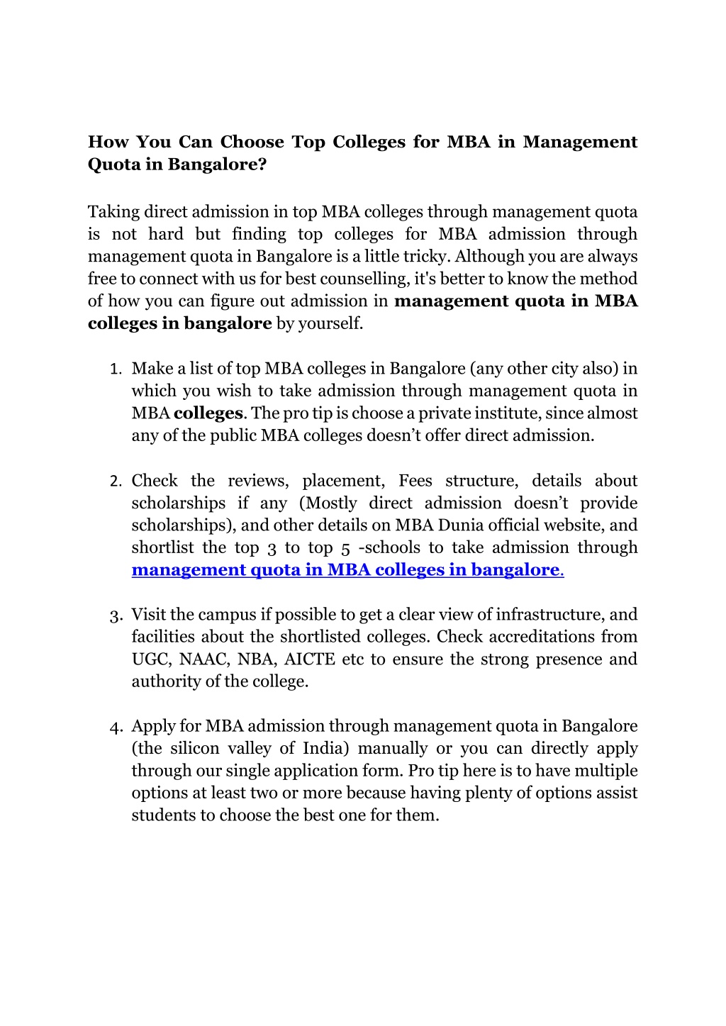 PPT Direct Admission In Top MBA Colleges Through Management Quota In 