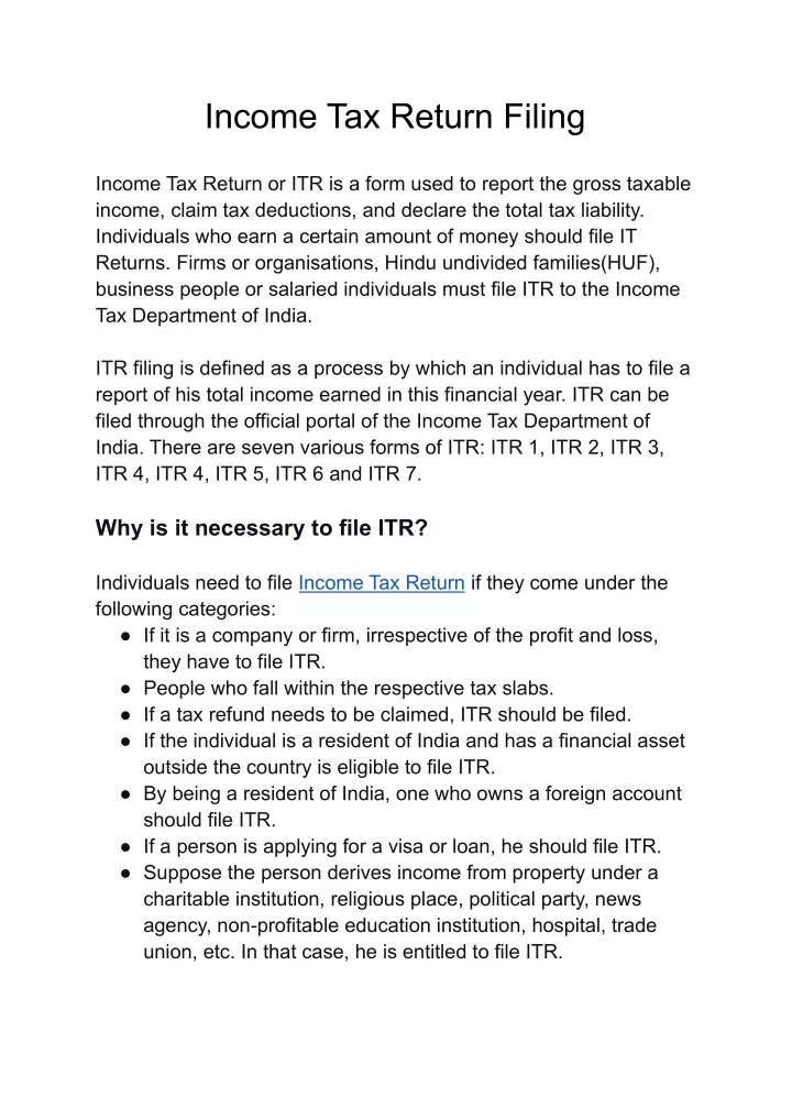 PPT - Income Tax Return Filing PowerPoint Presentation, free download ...