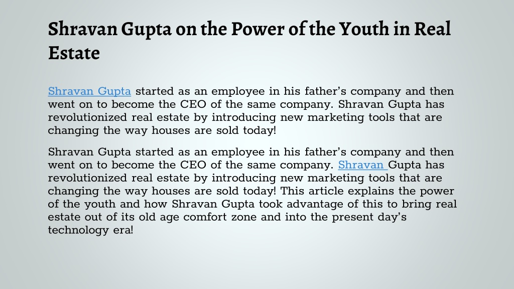 Ppt Shravan Gupta Is The Real Estate Engineer Powerpoint Presentation Id11375013 