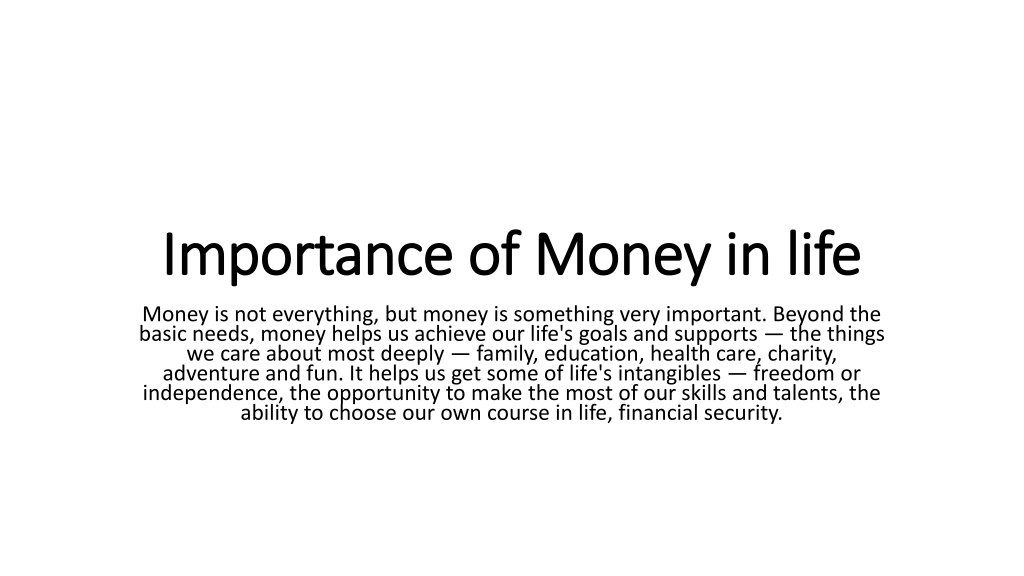 essay on the importance of money