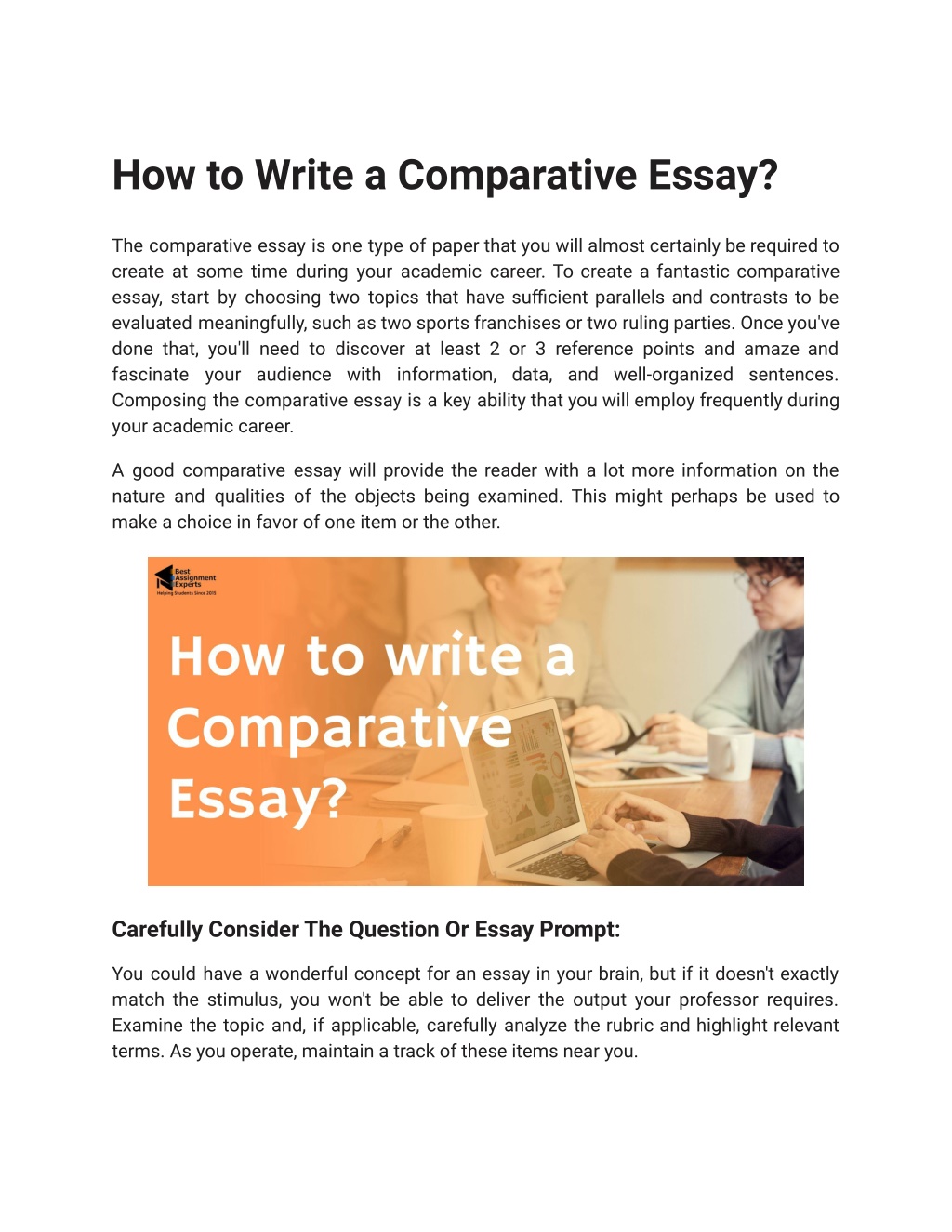 how to write a comparative essay title