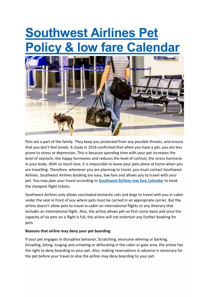 southwest airlines pet policy