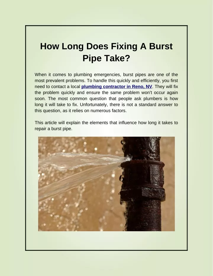 PPT - How Long Does Fixing A Burst Pipe Take? PowerPoint Presentation ...