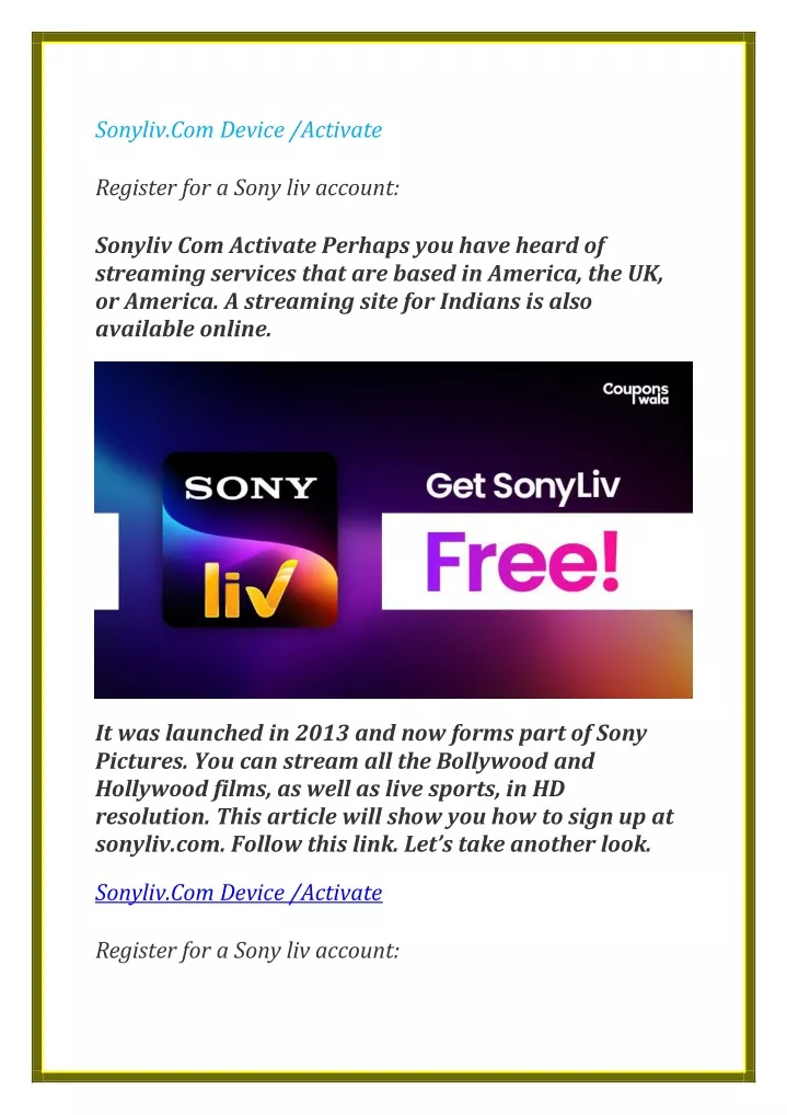 PPT Register for sony liv account PowerPoint Presentation, free