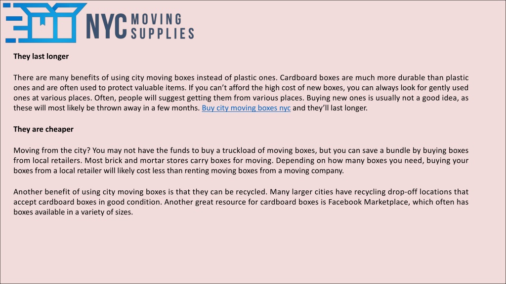 PPT 5 Benefits of City Moving Boxes PowerPoint Presentation, free