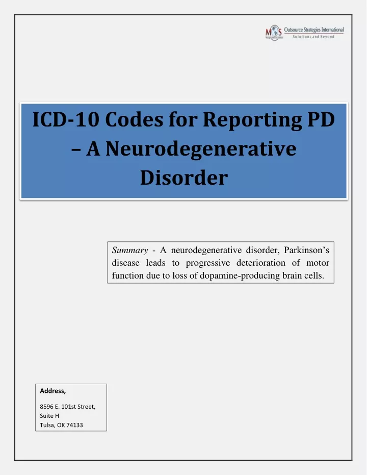 PPT ICD10 Codes for Reporting PD A Neurodegenerative Disorder