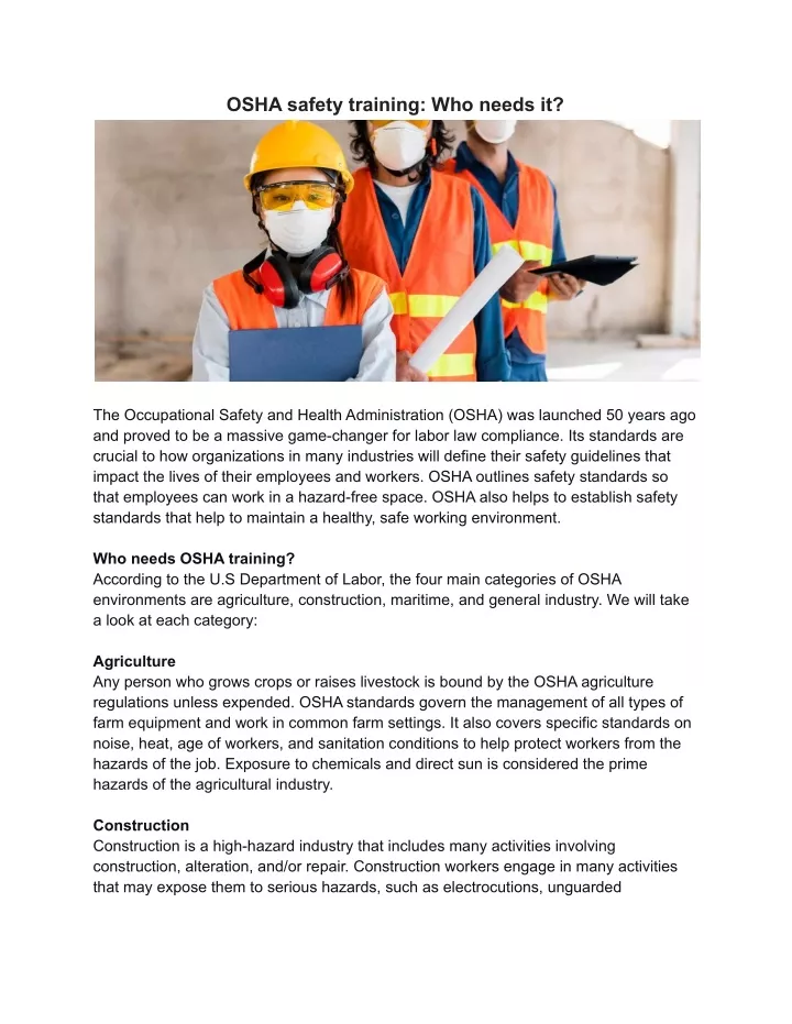 PPT OSHA safety training_ Who needs it_ Impactsafetyinc PowerPoint