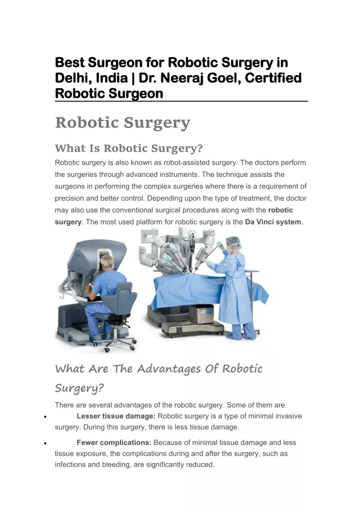 Ppt Best Surgeon For Robotic Surgery In Delhi India Dr Neeraj Goel