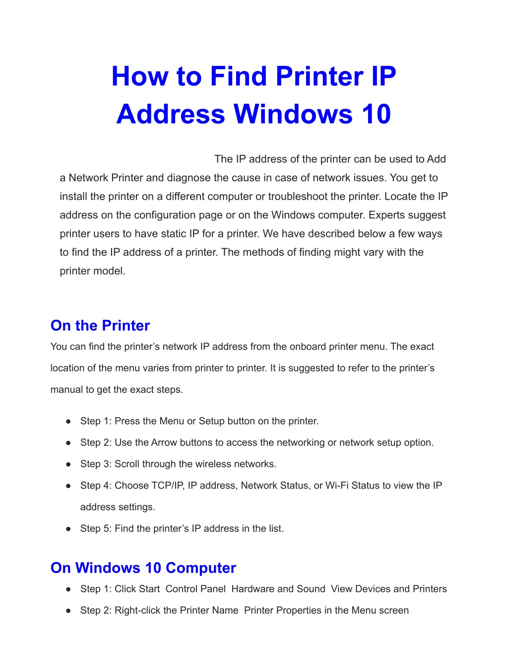PPT - How to Find Printer IP Address Windows 10 | Install Solutions ...