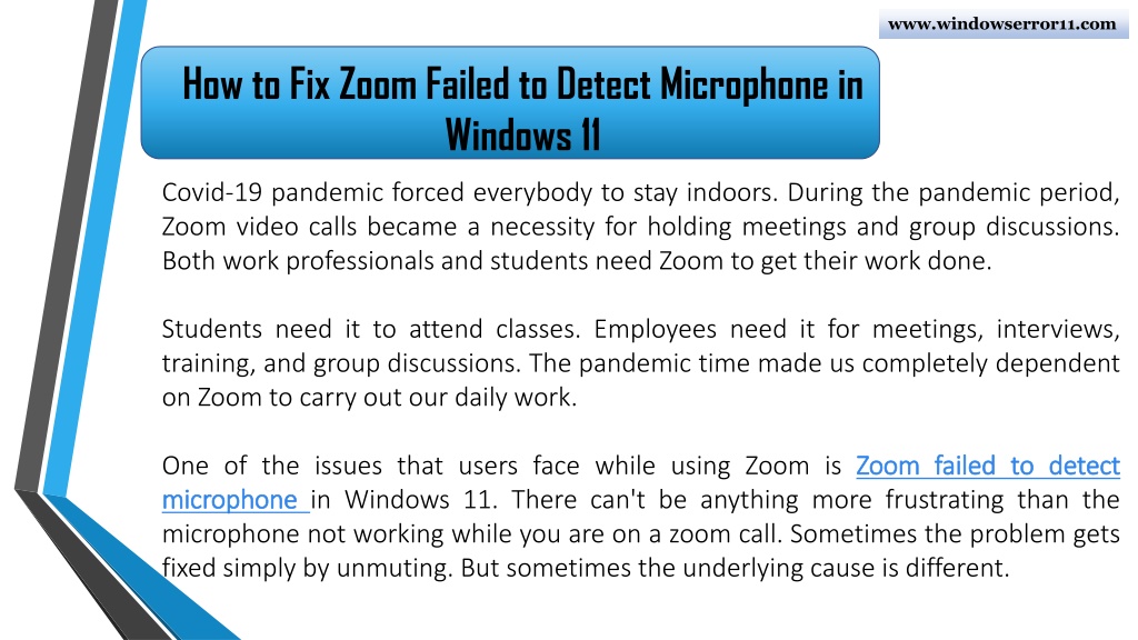 Ppt how to fix zoom failed to detect microphone in windows 11