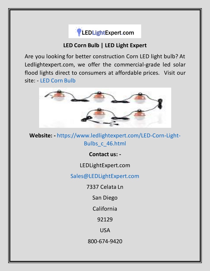 PPT LED Corn Bulb LED Light Expert PowerPoint Presentation, free download ID11388130