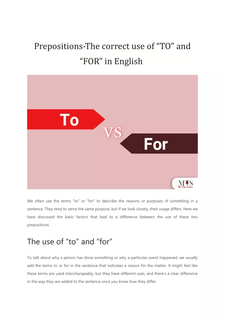 Use Of To And For
