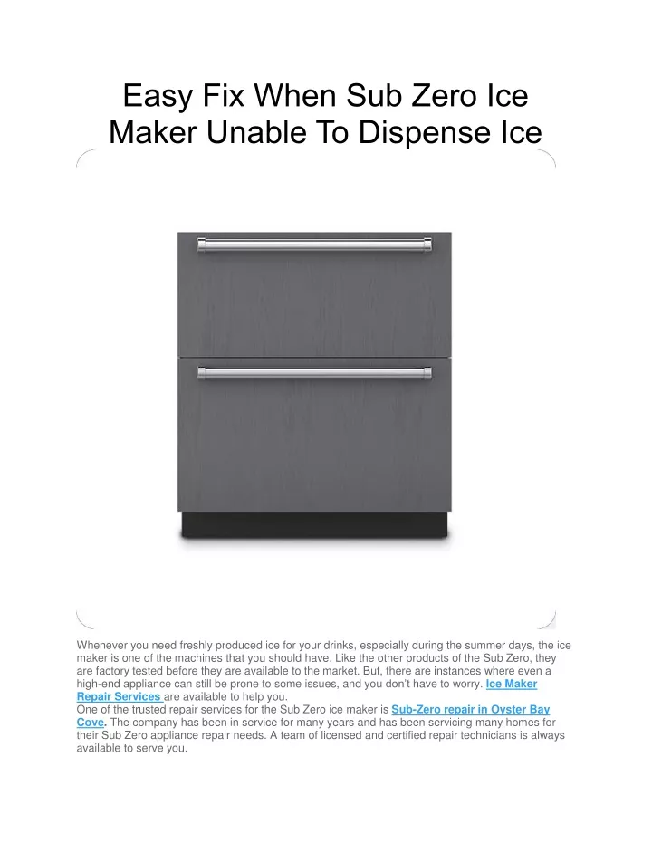 PPT Easy Fix When Sub Zero Ice Maker Unable To Dispense Ice