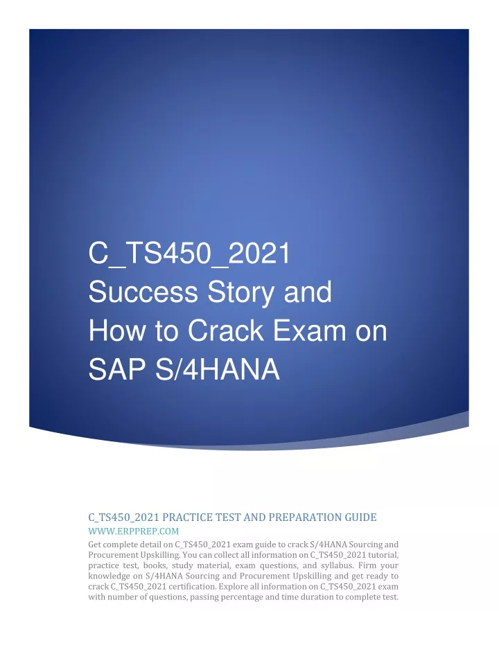 PPT C_TS450_2021 Success Story and How to Crack Exam on SAP S/4HANA