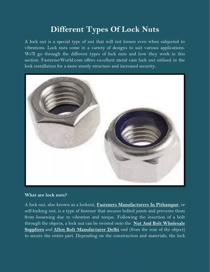 Ppt Different Types Of Lock Nuts Powerpoint Presentation Free Download Id11396406 