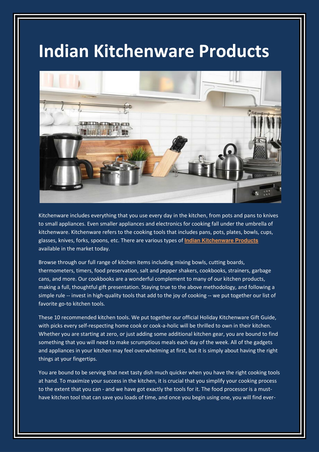 PPT Indian Kitchenware Products PowerPoint Presentation, free