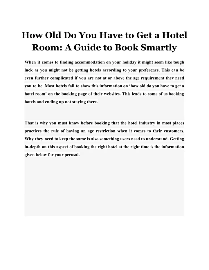 Ppt How Old Do You Have To Get A Hotel Room A Guide To Book Smartly Powerpoint Presentation