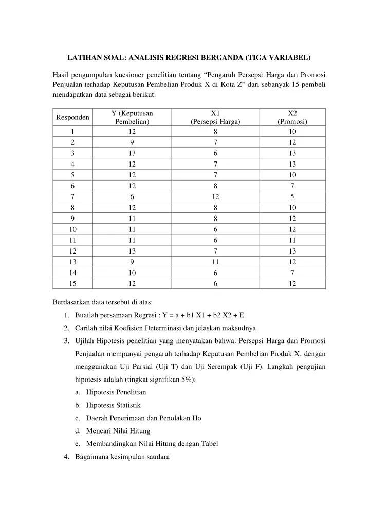 PPT - Latihan Soal Analisis Regresi Berganda PowerPoint Presentation ...