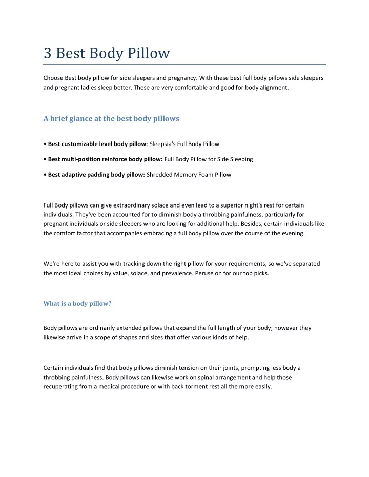 PPT 3 Best Body Pillow PowerPoint Presentation, free download ID