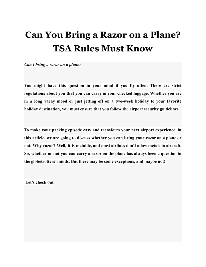 PPT Can You Bring a Razor on a Plane? TSA Rules Must Know PowerPoint