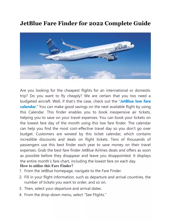 PPT JetBlue Fare Finder for 2022 complete guide PowerPoint