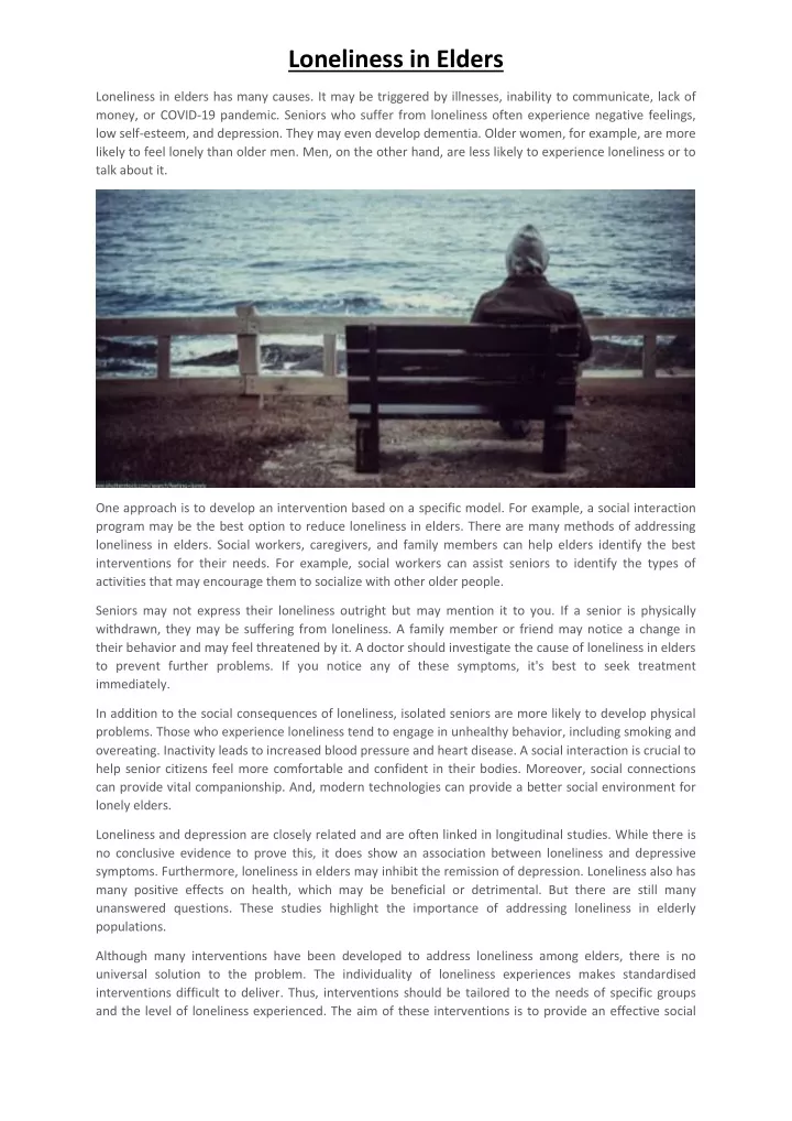 loneliness in elderly essay