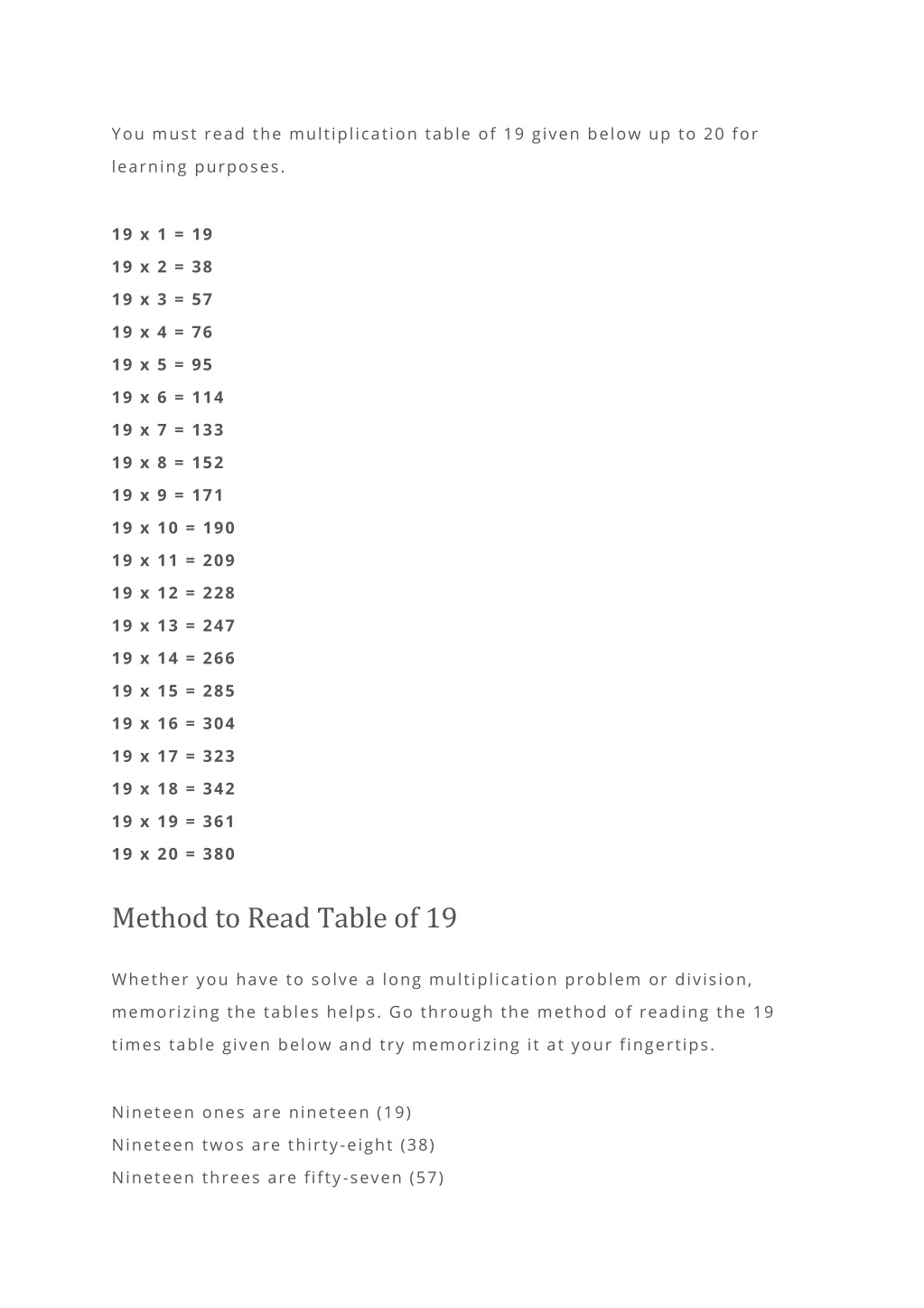 PPT - Multiplication Table of 19 PowerPoint Presentation, free download ...