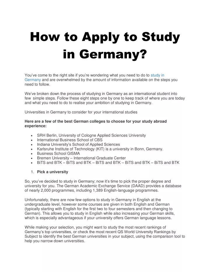 PPT - How To Apply To Study In Germany? PowerPoint Presentation, Free ...