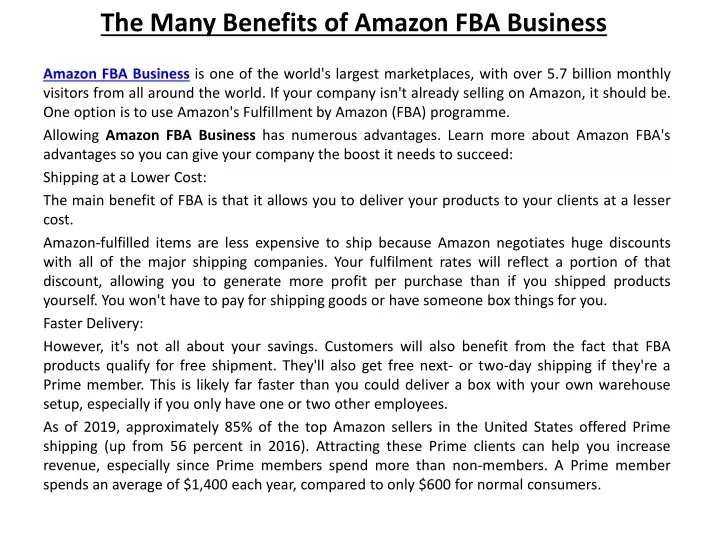 PPT - The Many Benefits of Amazon FBA Business PowerPoint Presentation ...