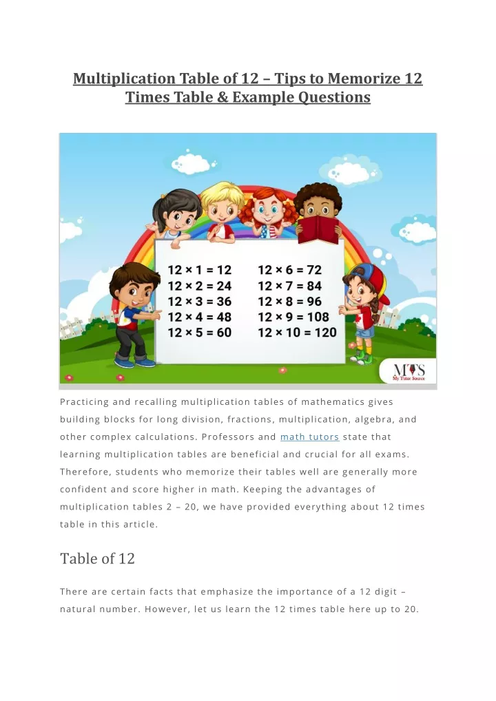 Ppt multiplication table of 12 powerpoint presentation free download