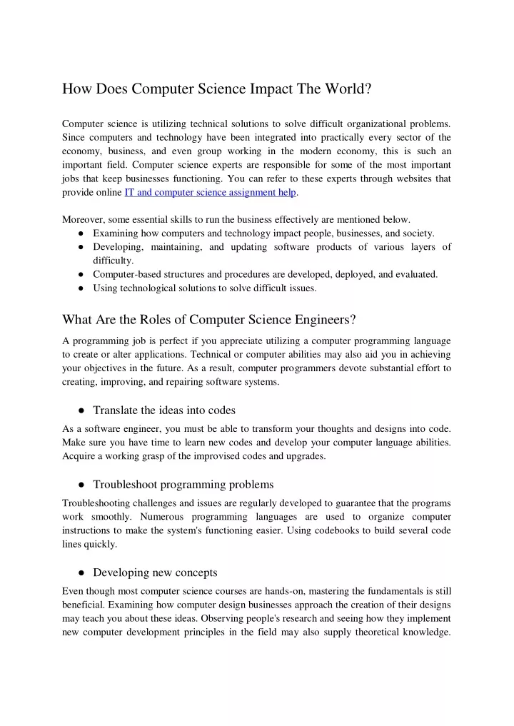 PPT How Does Computer Science Impact The World pdf PowerPoint 