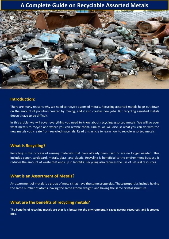 PPT A Complete Guide Recyclable Assorted Metals PowerPoint