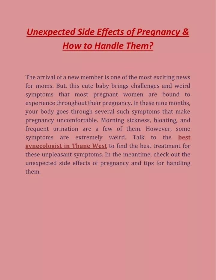 Ppt Unexpected Side Effects Of Pregnancy And How To Handle Them Powerpoint Presentation Id 