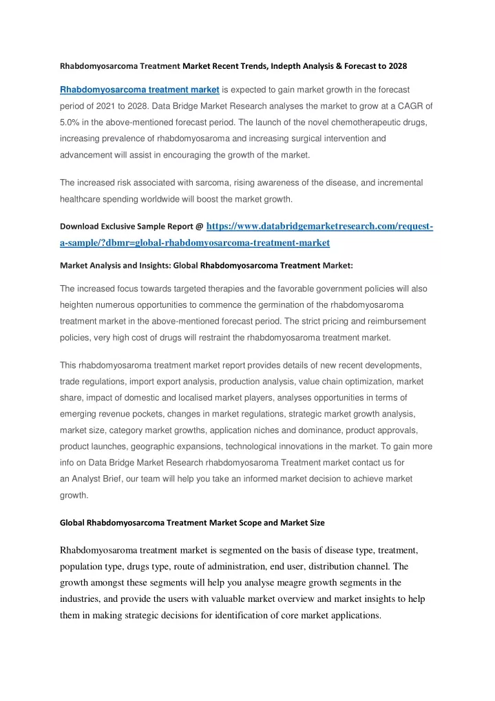 PPT - Rhabdomyosarcoma Treatment Market Recent Trends, Indepth Analysis