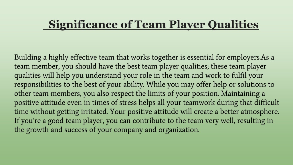 PPT - Top 7 Qualities of a Good Team Player at work PowerPoint ...