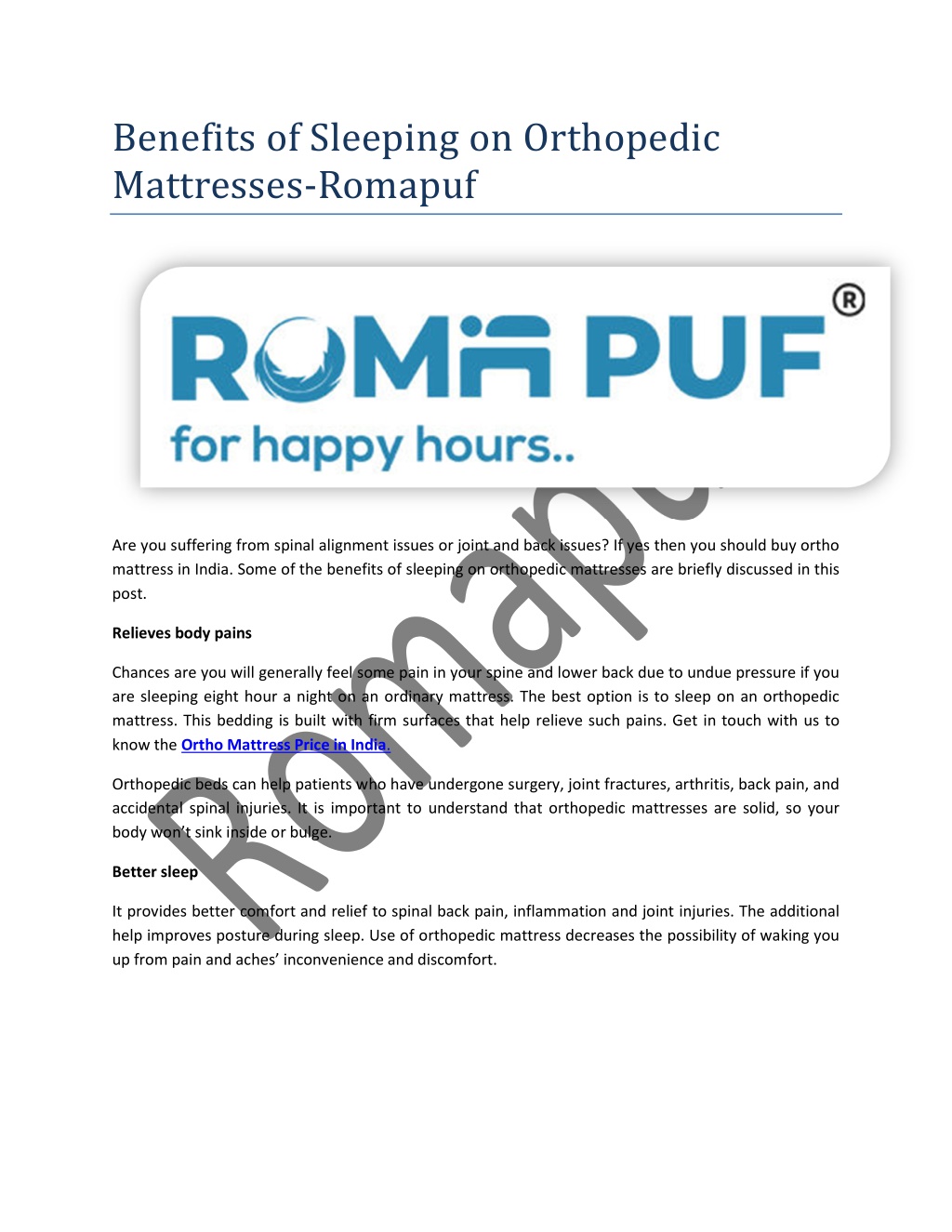 PPT - Benefits of Sleeping on Orthopedic Mattresses-Romapuf