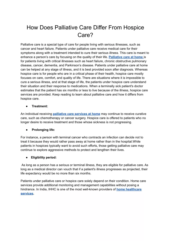PPT How Does Palliative Care Differ From Hospice Care PowerPoint