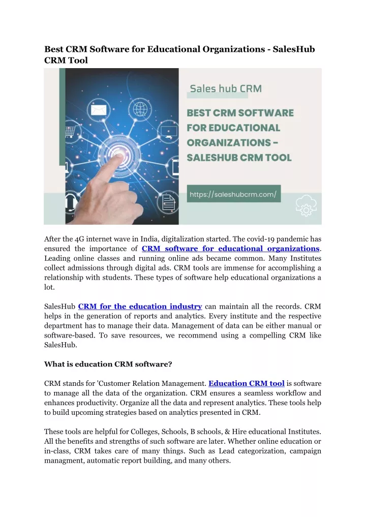 PPT Best CRM Software for Educational Organizations SalesHub CRM