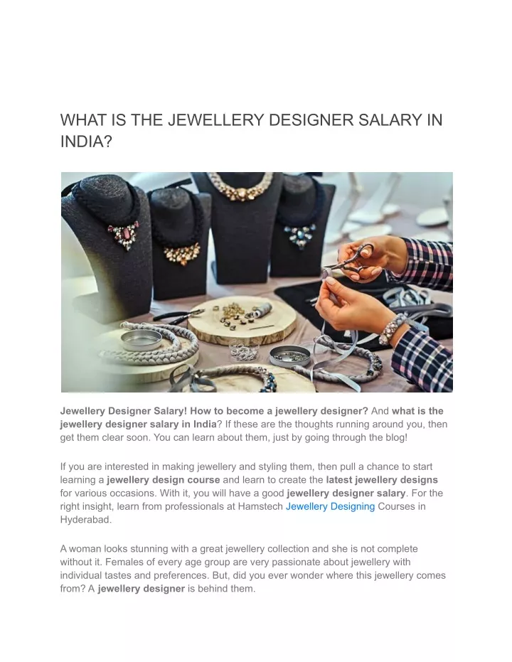 Jewellery Designer Salary In India Per Month