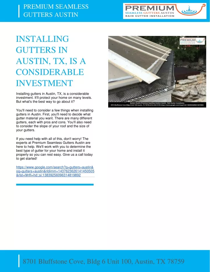 PPT PREMIUM SEAMLESS GUTTERS INSTALLING GUTTERS IN AUSTIN, TX, IS A
