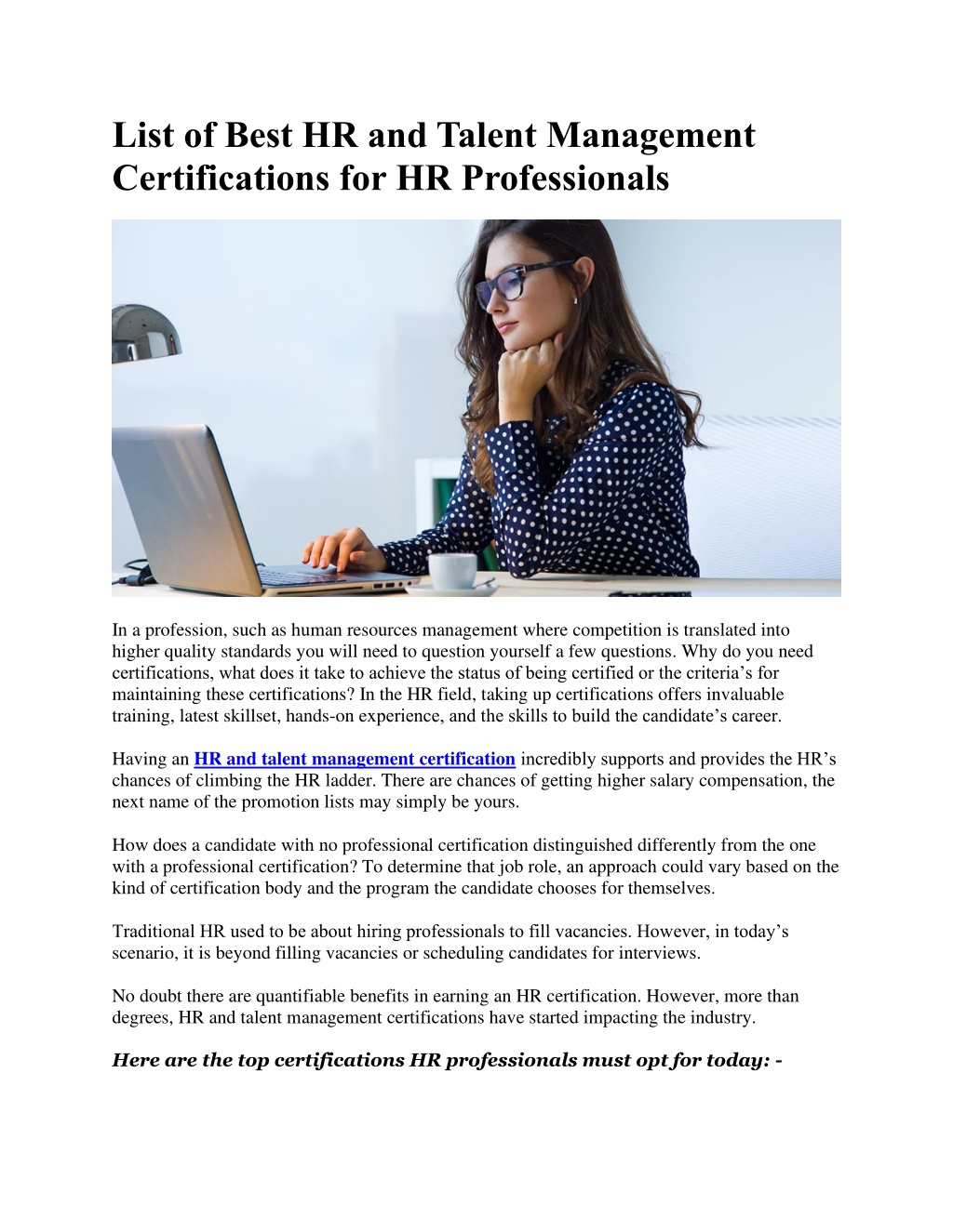 PPT List of Best HR and Talent Management Certifications for HR